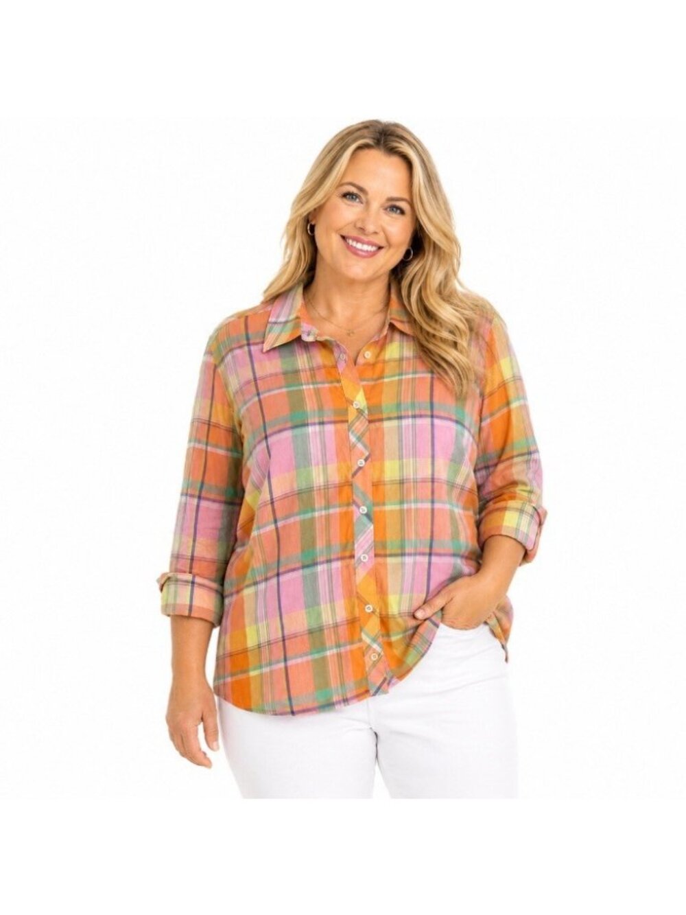 Talbots Womens Button Down Shirt Size 1x Multicolor Plaid Long Sleeve Casual Top